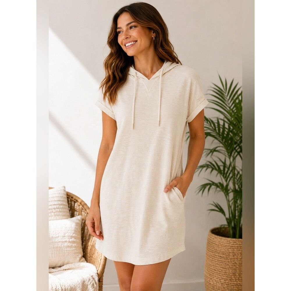 DKNY Hooded T-Shirt Dress – Women’s Small – Ivory/Cream – 100% Cotton